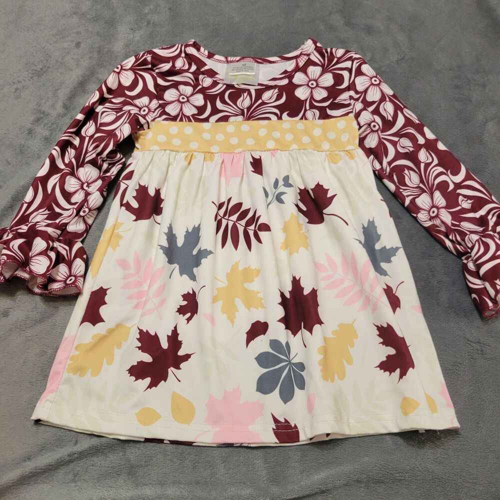 Honeydew Shirt Girl 4 Maroon Long‎ Sleeve Leaf Comfort Stretch OH Snap Tunic Top